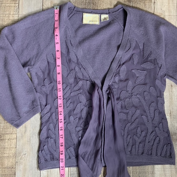 Anthropologie Guinevere Lilac Purple Wool Silk Burnout Tie Front Cardigan SZ M - Picture 9 of 11